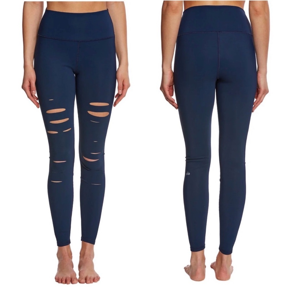 Alo Yoga Navy blue Warrior Shredded Leggings High Rise  Full Length Size Small